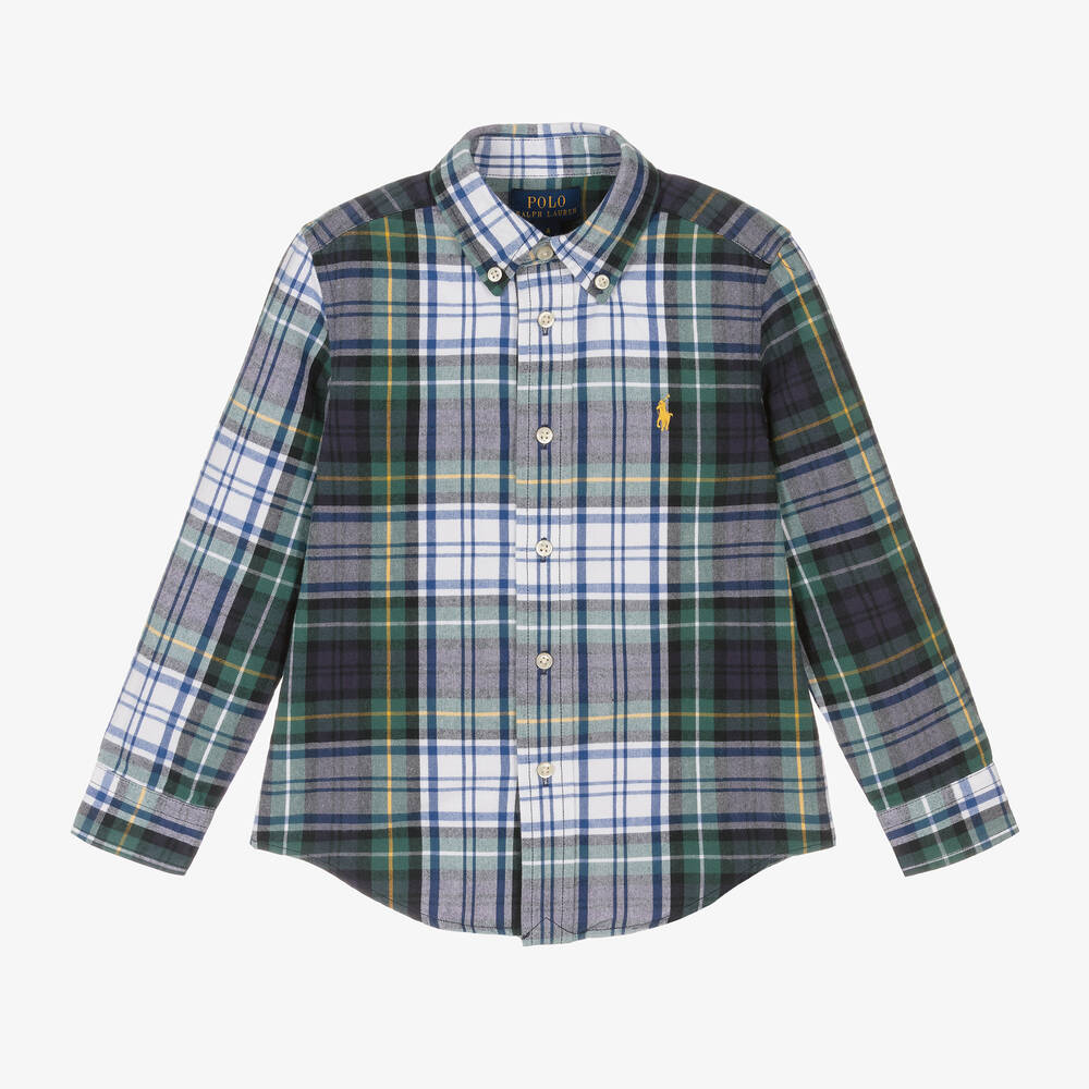 Ralph Lauren - Boys Green Tartan Cotton Shirt | Childrensalon