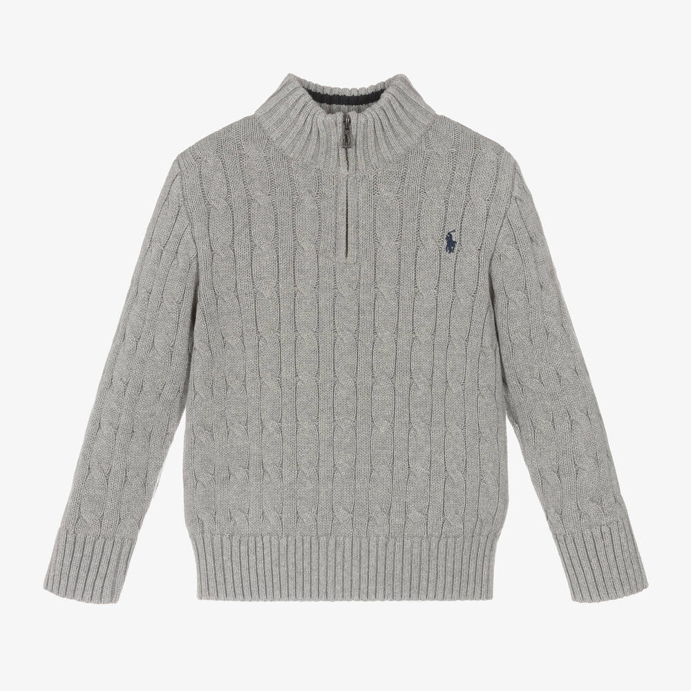 Ralph Lauren - Boys Grey Cable Knit Half-Zip Sweater | Childrensalon