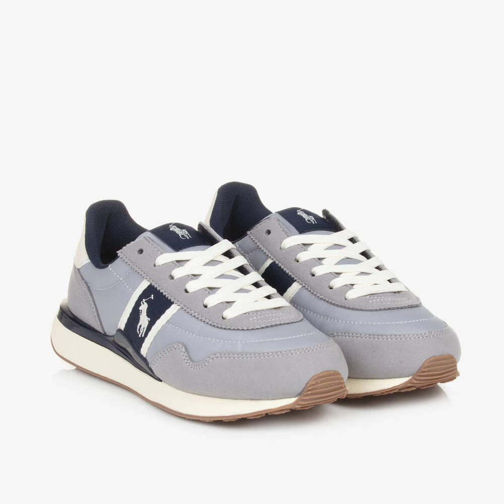 Ralph Lauren - Boys Grey Canvas & Faux Leather Trainers | Childrensalon