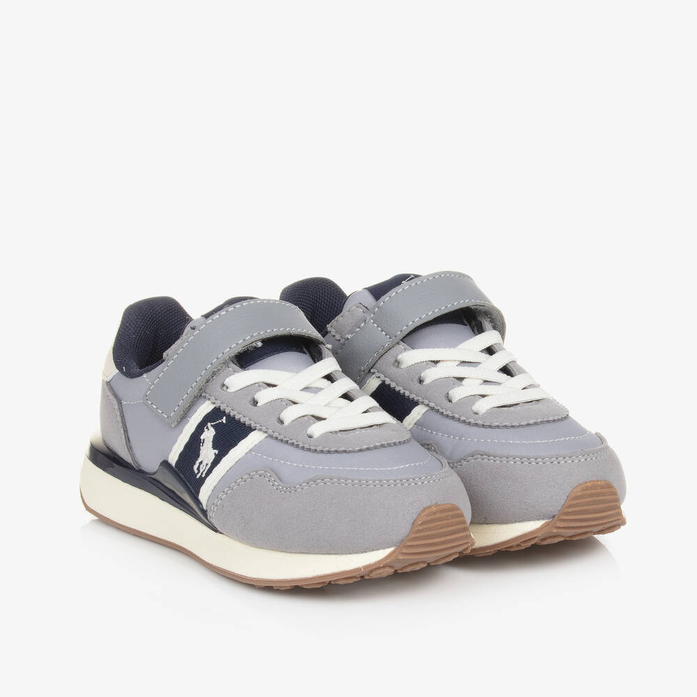 Ralph Lauren - Boys Grey Canvas & Faux Leather Trainers | Childrensalon