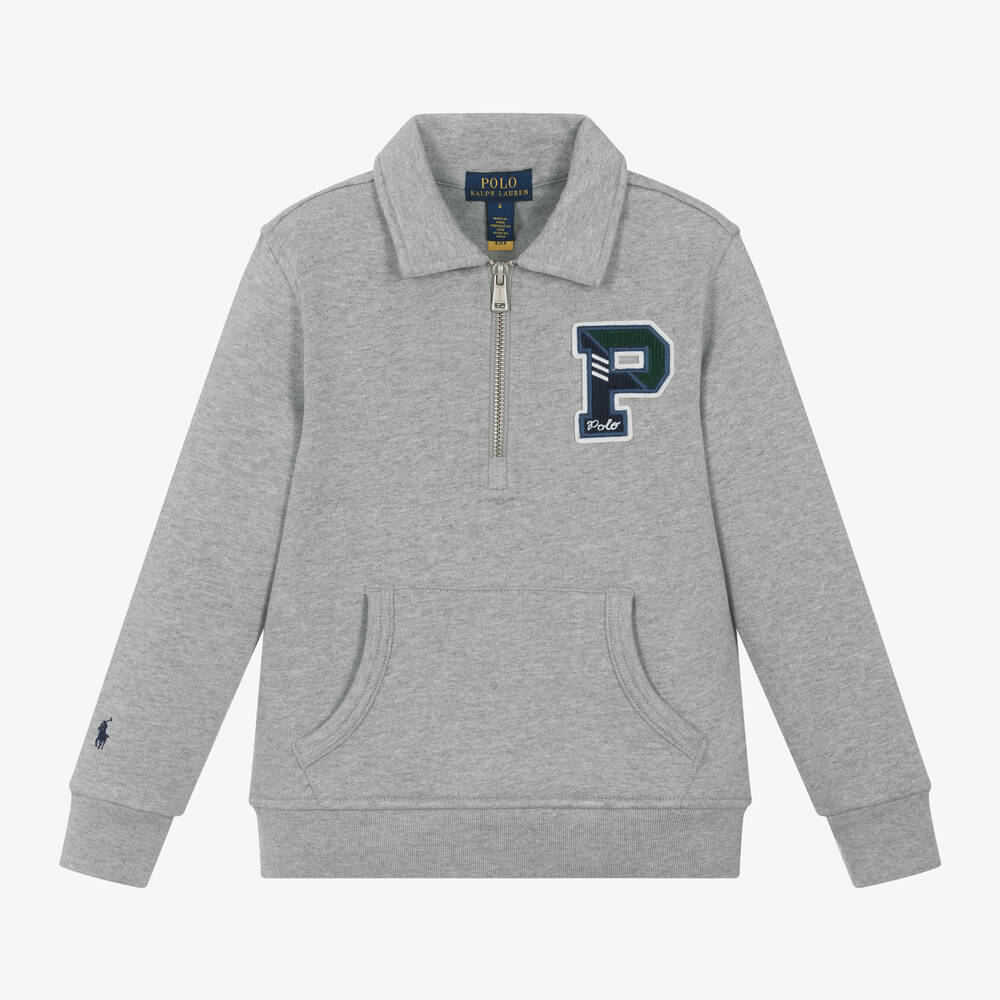 Ralph Lauren - Boys Grey Corduroy Logo Cotton Zip-Up Top | Childrensalon