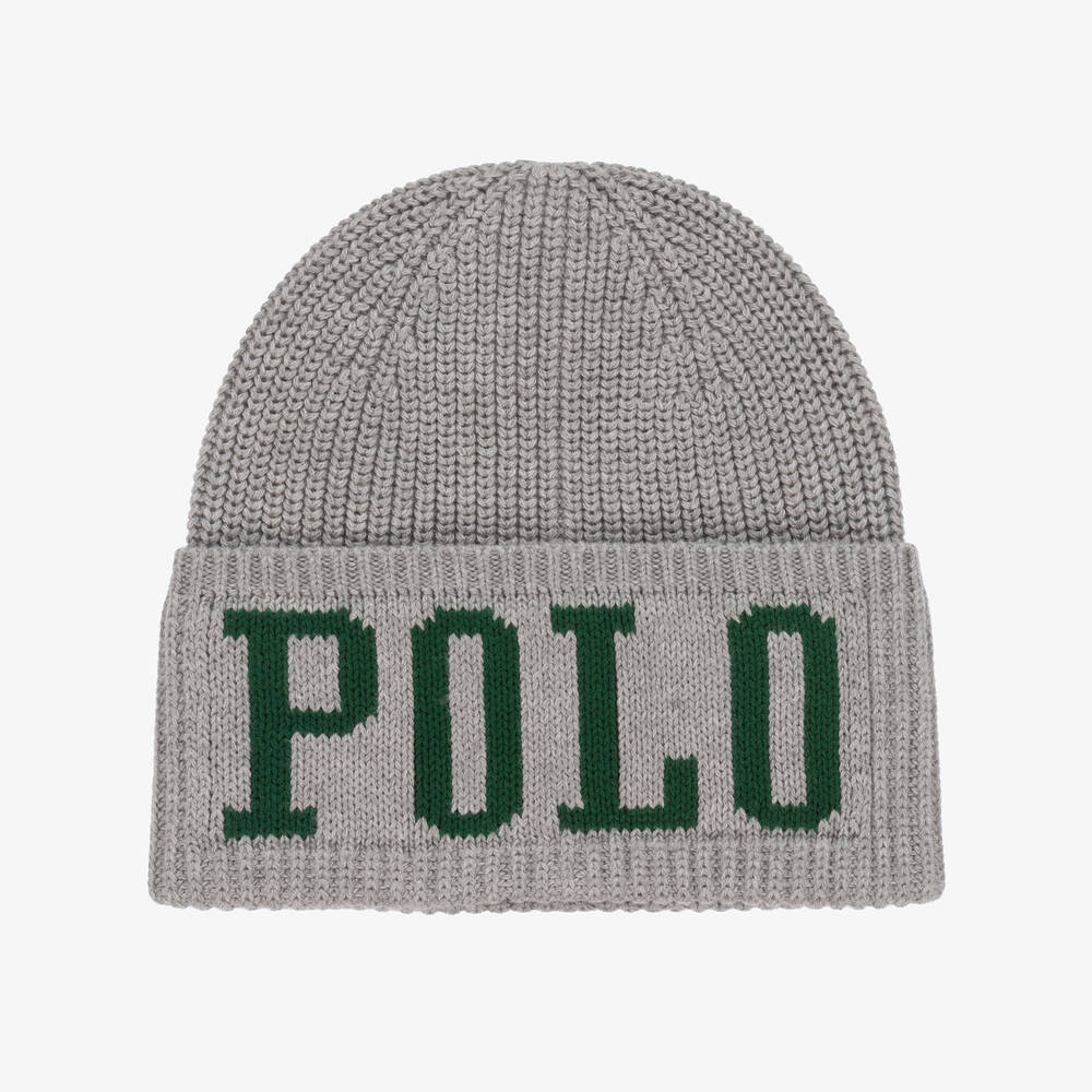 Ralph Lauren - Boys Grey Cotton Knit Beanie Hat | Childrensalon