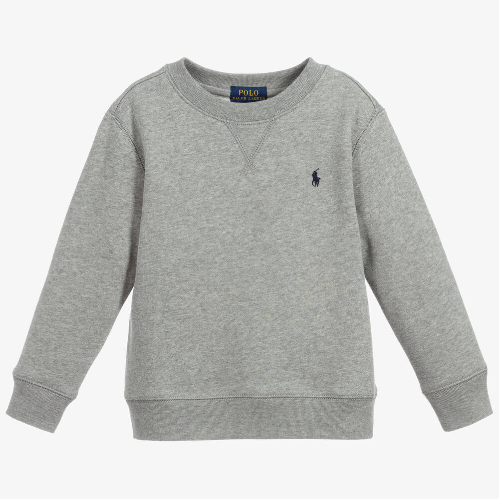 Polo Ralph Lauren - Sweat gris en coton à logo garçon  | Childrensalon