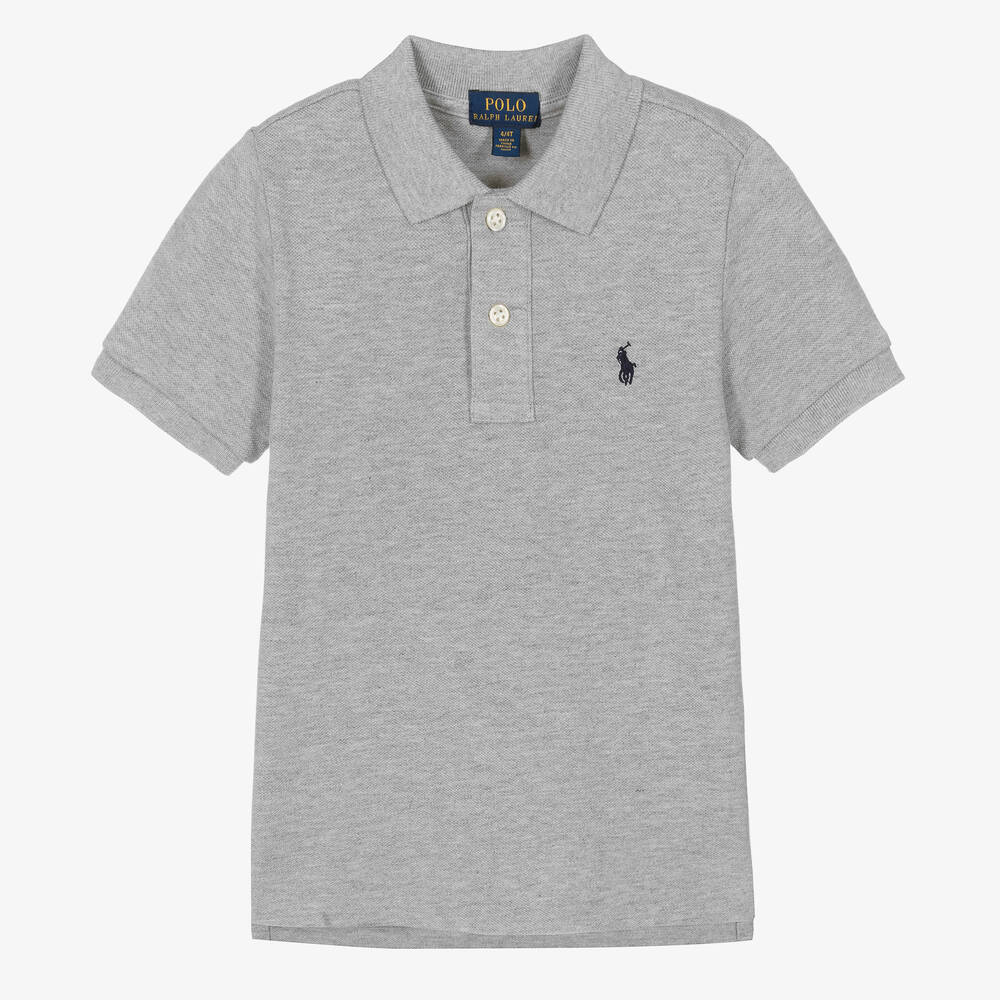 Ralph Lauren - Boys Grey Cotton Piqué Polo Shirt | Childrensalon