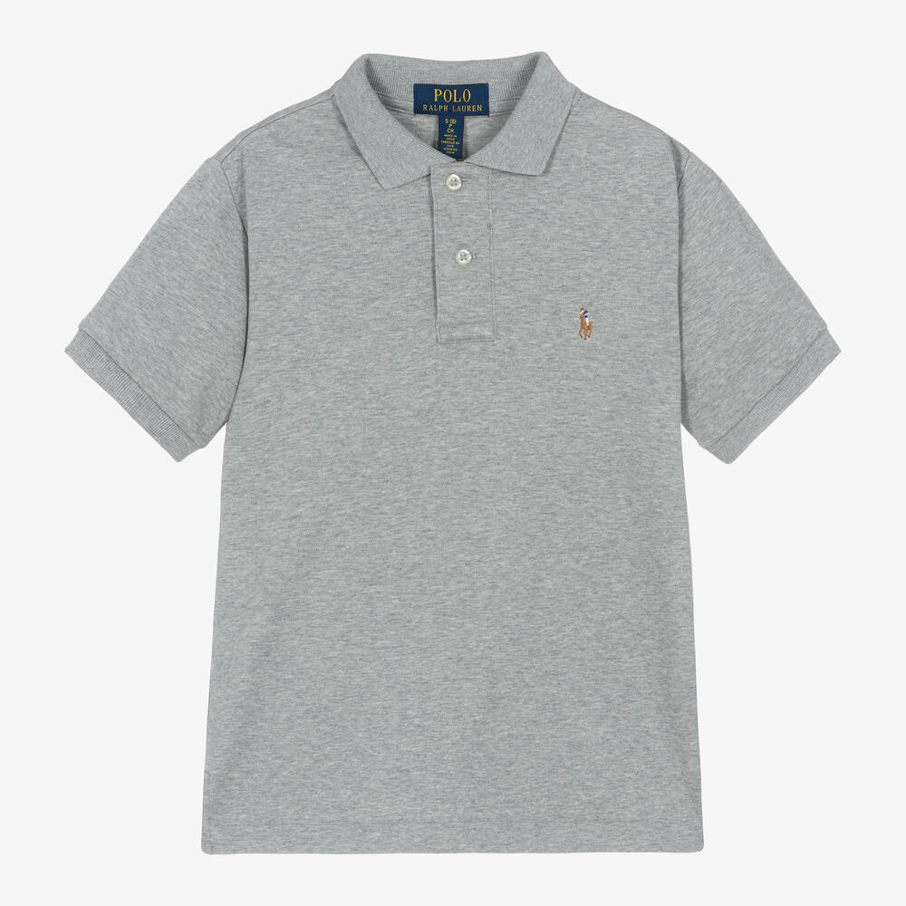 Ralph Lauren - Boys Grey Cotton Polo Shirt | Childrensalon