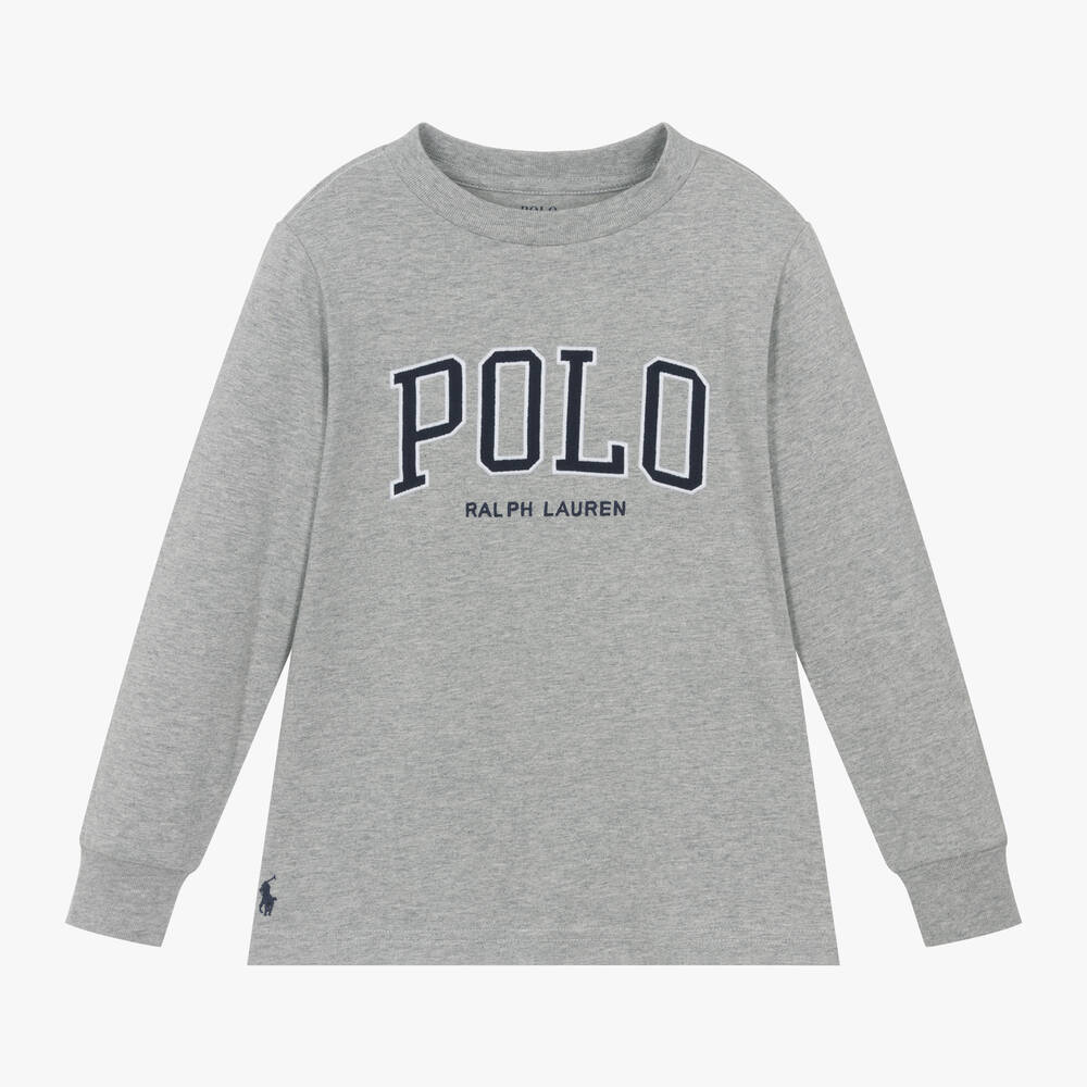 Ralph Lauren - توب قطن جيرسي لون رمادي مارل للأولاد | Childrensalon