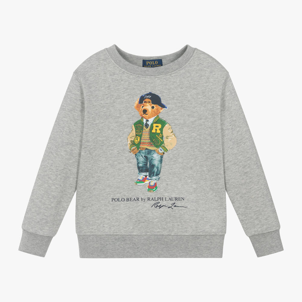 Ralph Lauren - Boys Grey Polo Bear Sweatshirt | Childrensalon