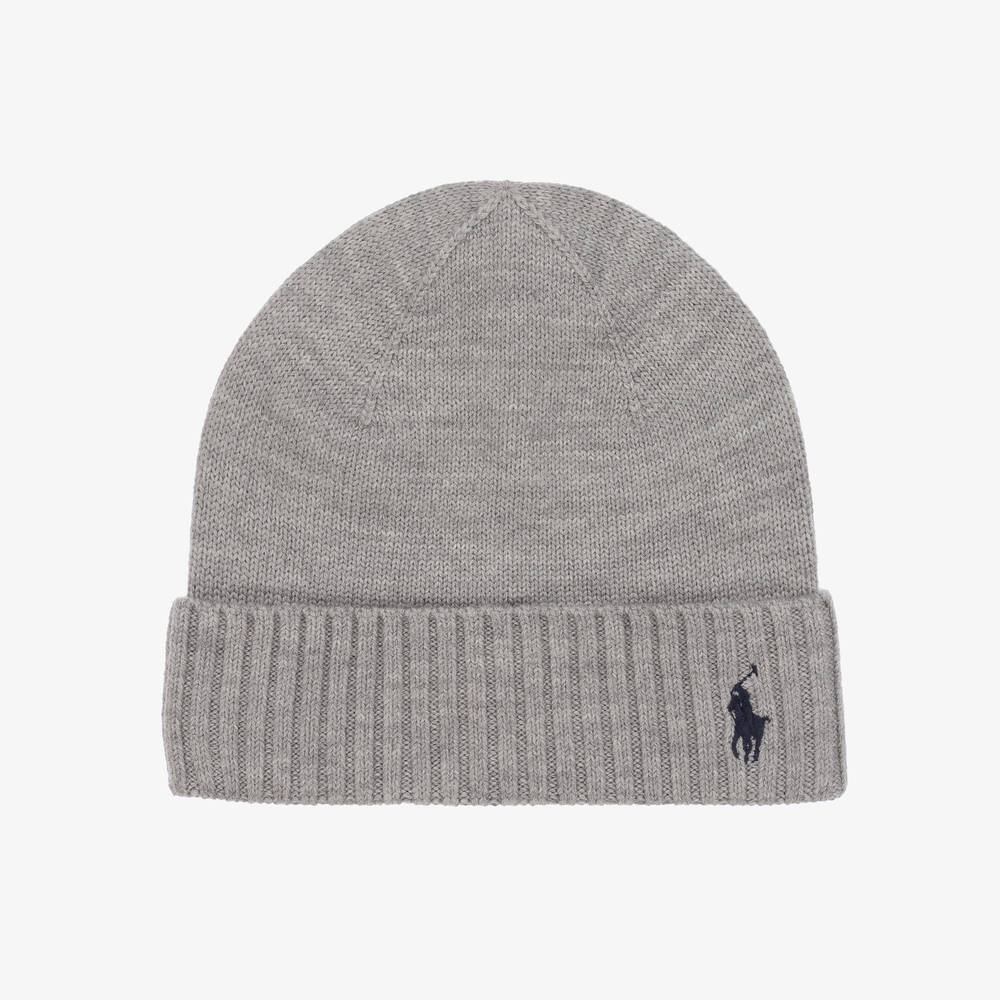 Ralph Lauren - Boys Grey Wool Beanie Hat | Childrensalon