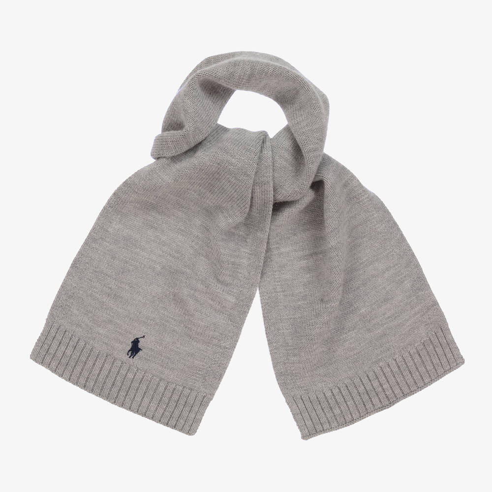 Ralph Lauren - Boys Grey Wool Knit Scarf  | Childrensalon