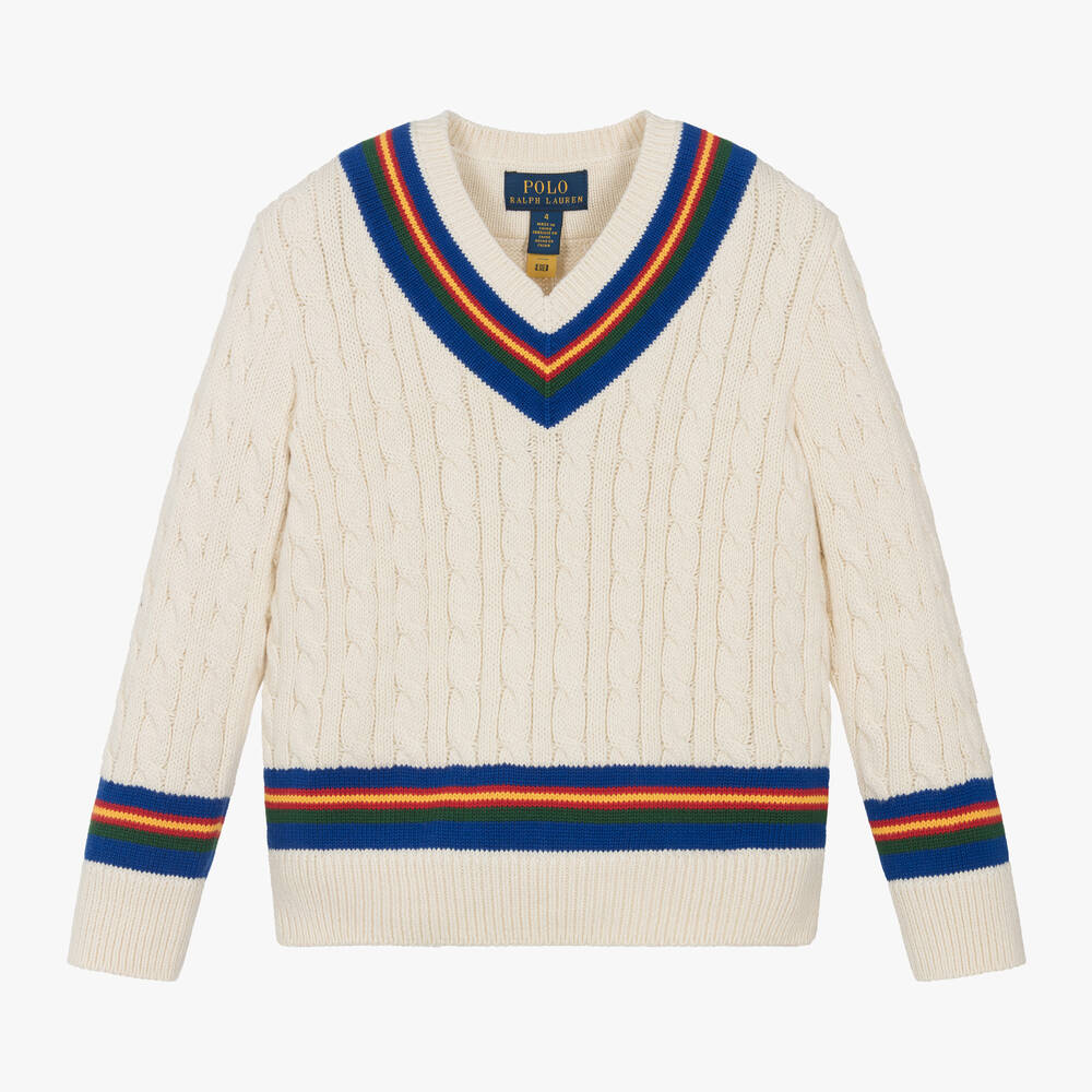 Ralph Lauren - Boys Ivory Cotton Cricket Jumper | Childrensalon