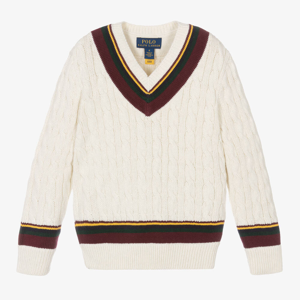 Ralph Lauren Kids' Boys Ivory Cotton-knit Cricket Jumper