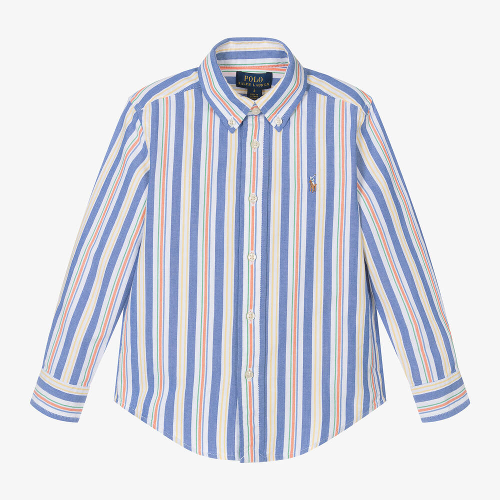 Ralph Lauren - Хлопковая рубашка в разноцветную полоску для мальчиков | Childrensalon