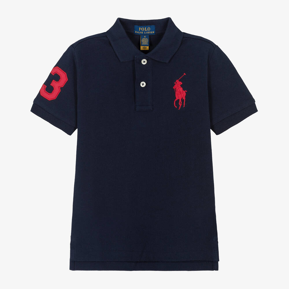 Ralph Lauren - Boys Navy Blue Big Pony Cotton Polo Shirt | Childrensalon