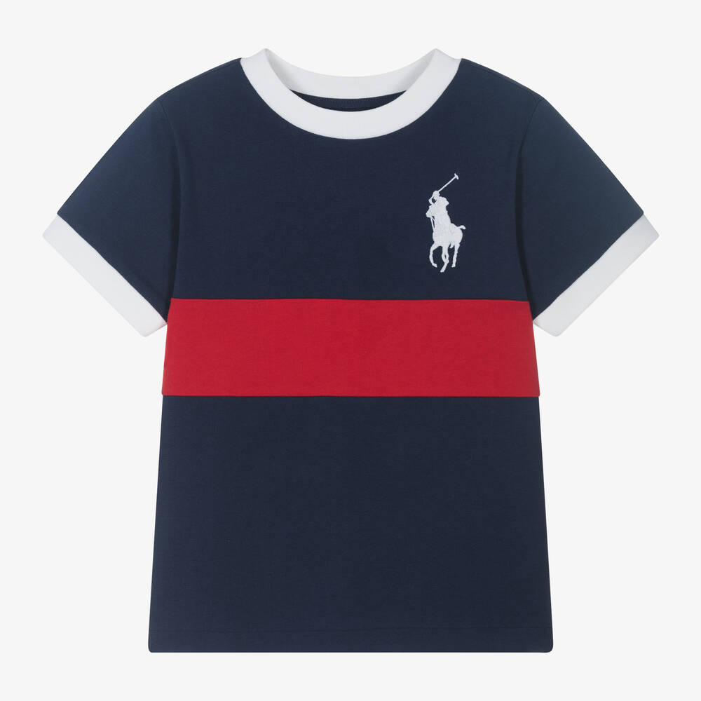 Ralph Lauren - Boys Navy Blue Cotton Big Pony T-Shirt | Childrensalon