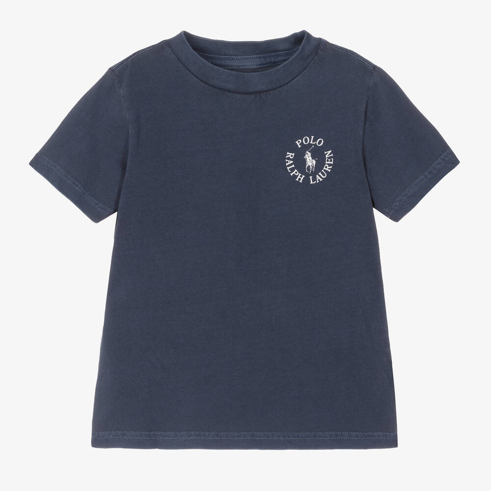 Ralph Lauren - Boys Navy Blue Cotton Jersey T-Shirt | Childrensalon