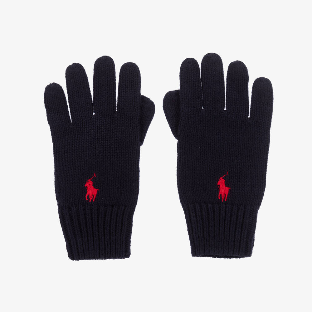 Ralph Lauren - Boys Navy Blue Cotton Knit Gloves | Childrensalon