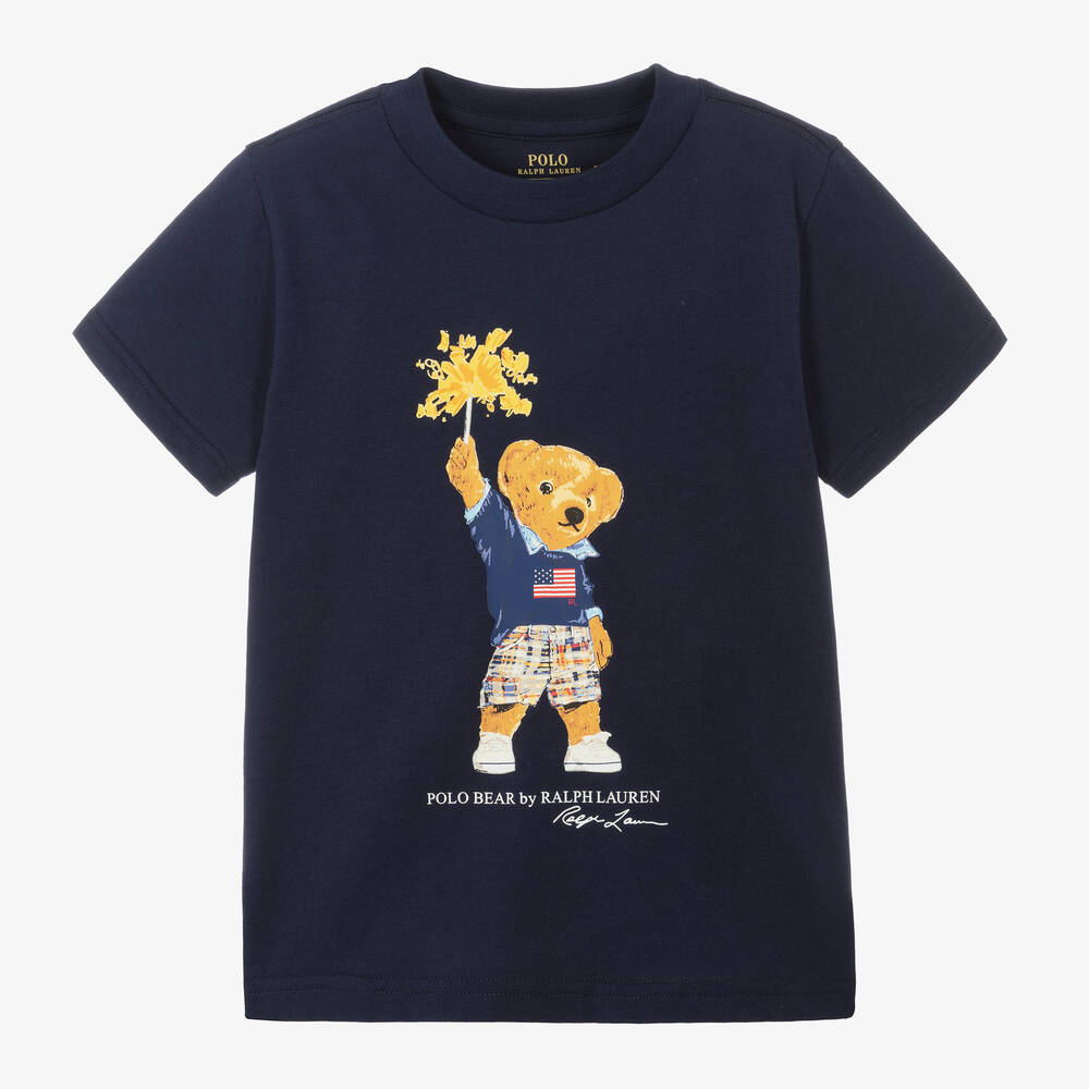 Ralph Lauren - Boys Navy Blue Cotton Polo Bear T-Shirt | Childrensalon