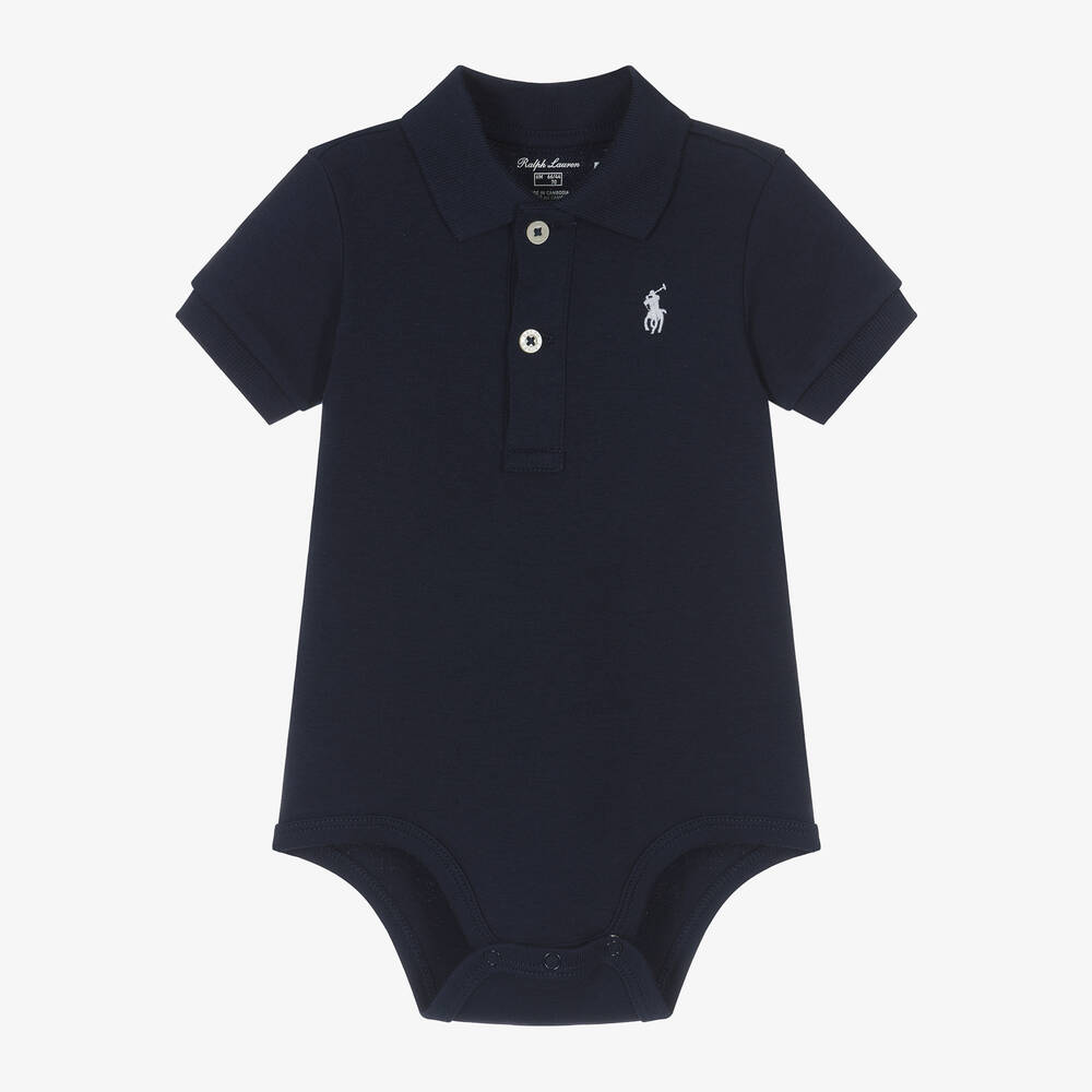 Ralph Lauren Babies' Boys Navy Blue Cotton Polo Bodysuit