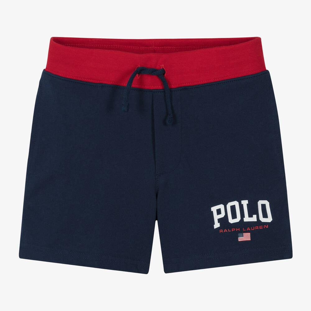 Ralph Lauren - Boys Navy Blue Cotton Polo Logo Shorts | Childrensalon