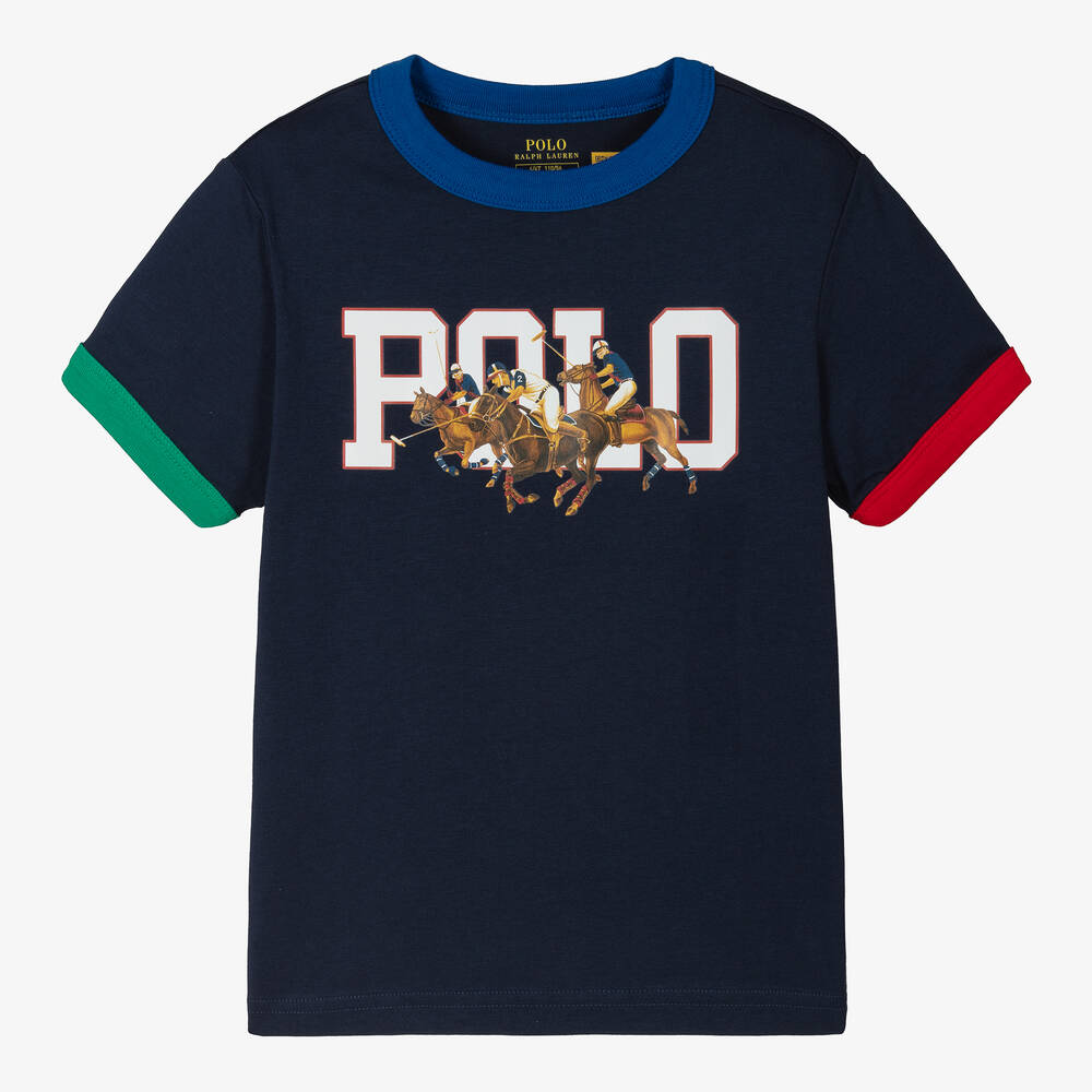 Ralph Lauren Kids' Boys Navy Blue Cotton Polo T-shirt