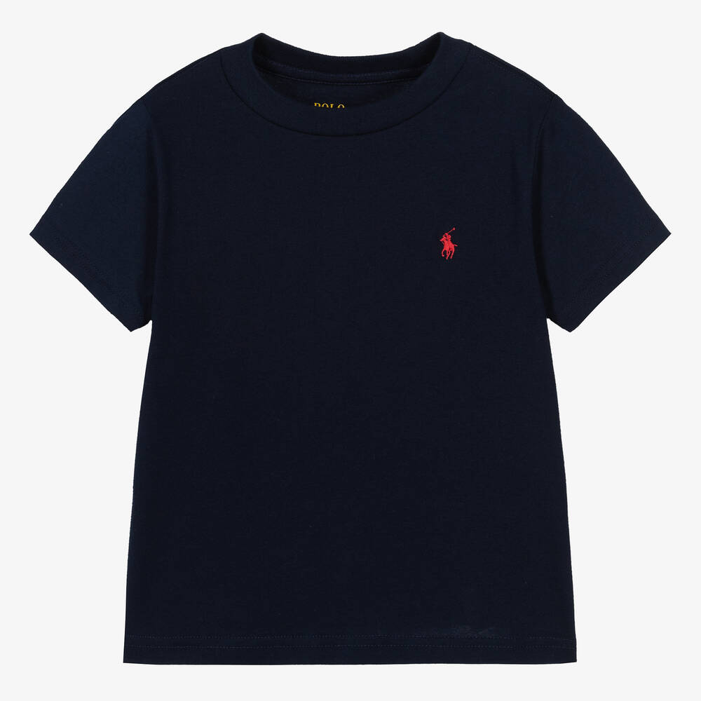Ralph Lauren - Boys Navy Blue Cotton Pony Logo T-Shirt | Childrensalon