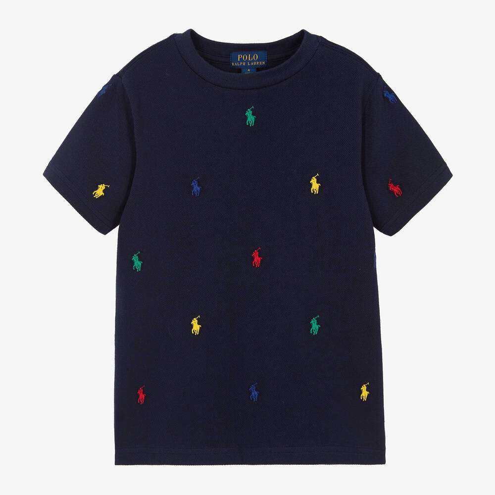 Ralph Lauren - Boys Navy Blue Cotton Pony T-Shirt | Childrensalon