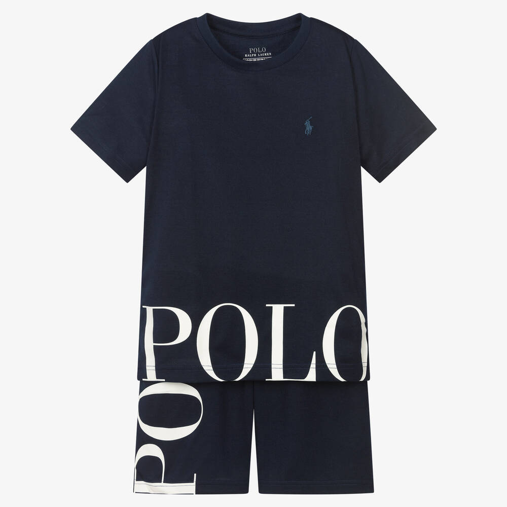 Ralph Lauren - Boys Navy Blue Jersey Pyjamas | Childrensalon