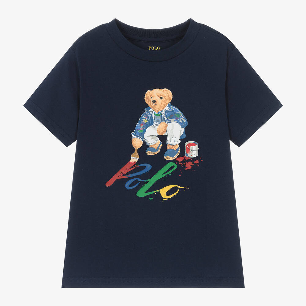 Ralph Lauren - Boys Navy Blue Polo Bear Cotton T-Shirt | Childrensalon