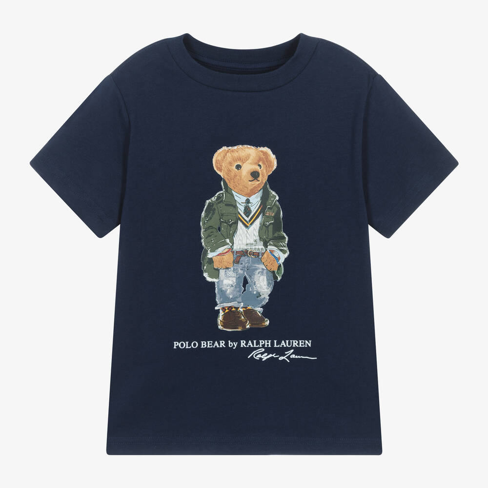 Ralph Lauren - Boys Navy Blue Polo Bear T-Shirt | Childrensalon