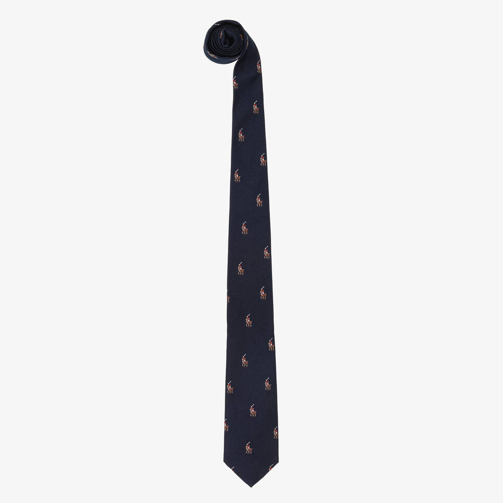 Ralph Lauren - Boys Navy Blue Pony Logo Silk Tie | Childrensalon