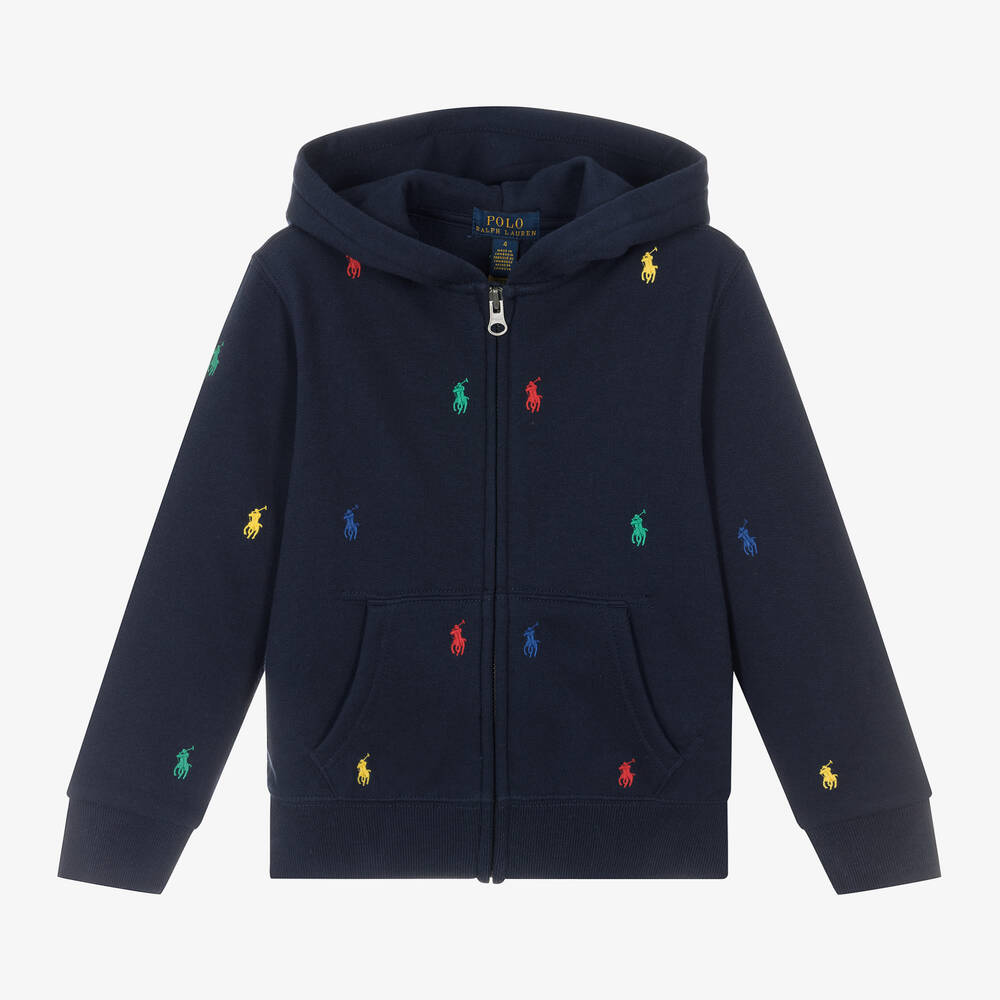 Ralph Lauren - Boys Navy Blue Pony Zip-Up Hoodie | Childrensalon