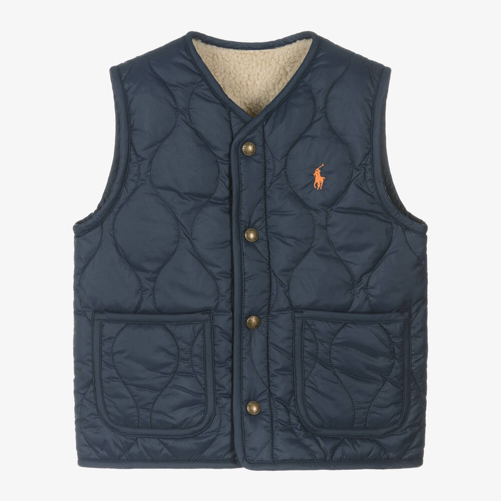 Ralph Lauren - Boys Navy Blue Reversible Puffer Gilet | Childrensalon