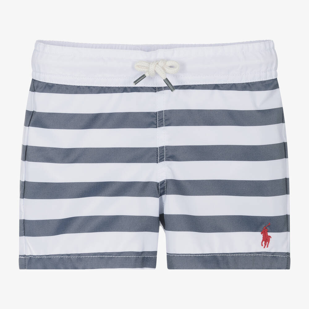 Ralph Lauren - Boys Navy Blue Striped Swim Shorts  | Childrensalon