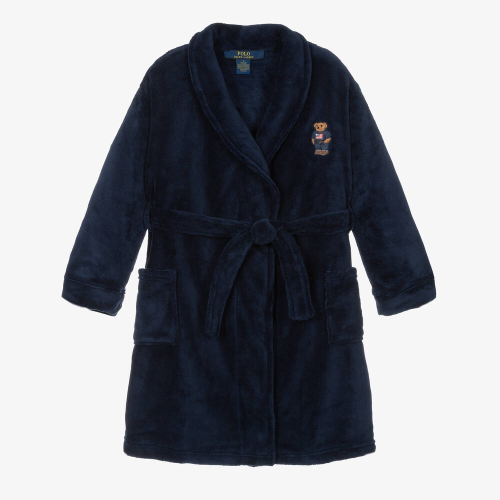 Ralph Lauren - Boys Navy Blue Velour Dressing Gown | Childrensalon