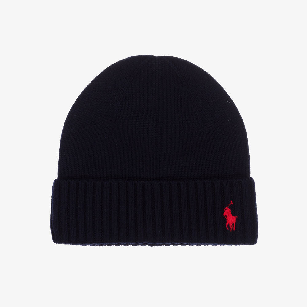 Ralph Lauren - Boys Navy Blue Wool Beanie Hat | Childrensalon