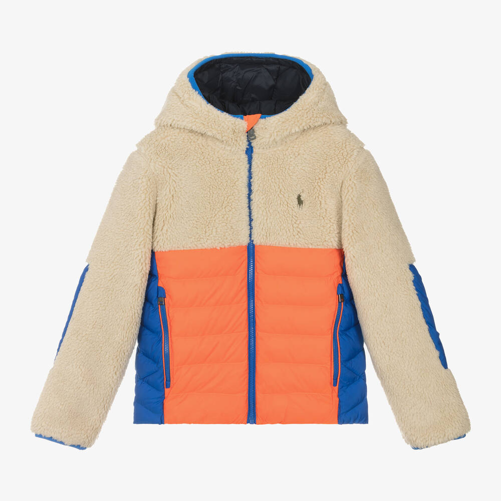 Ralph Lauren - Boys Orange & Beige Sherpa Fleece Jacket | Childrensalon