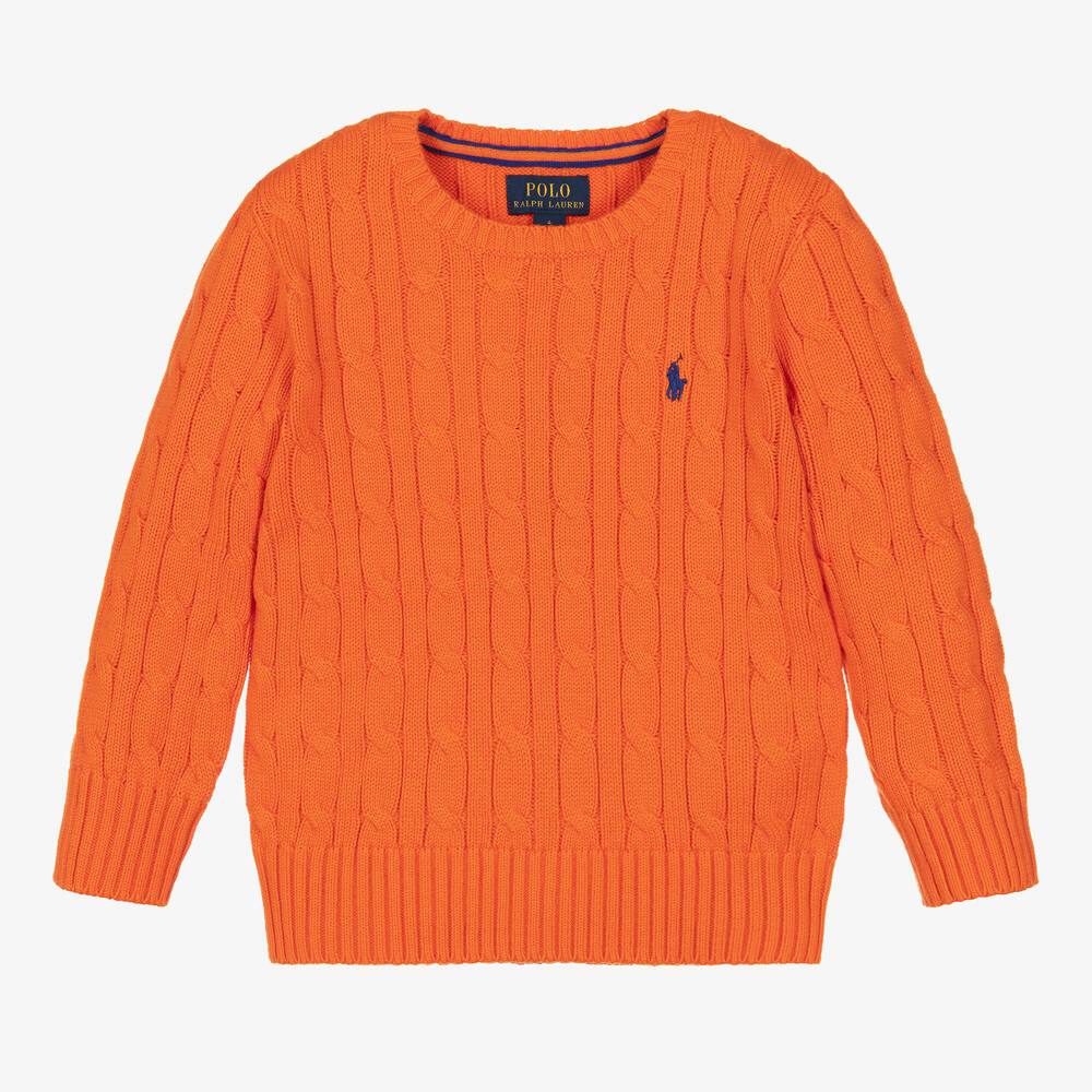 Ralph Lauren - Boys Orange Cotton Cable Knit Sweater | Childrensalon