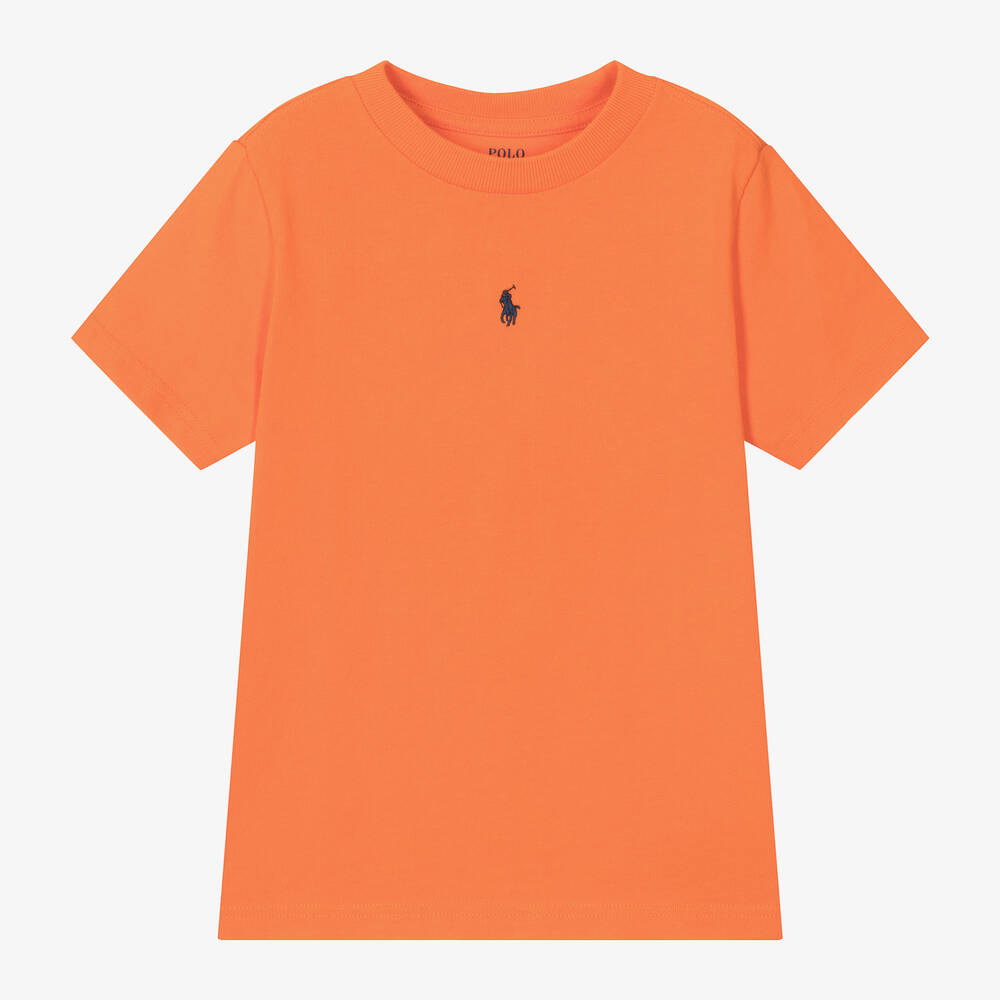Ralph Lauren - Boys Orange Cotton Pony T-Shirt | Childrensalon