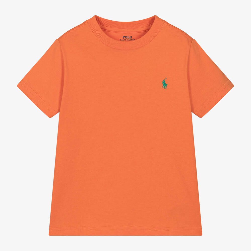 Ralph Lauren - Boys Orange Pony Logo Cotton T-Shirt | Childrensalon