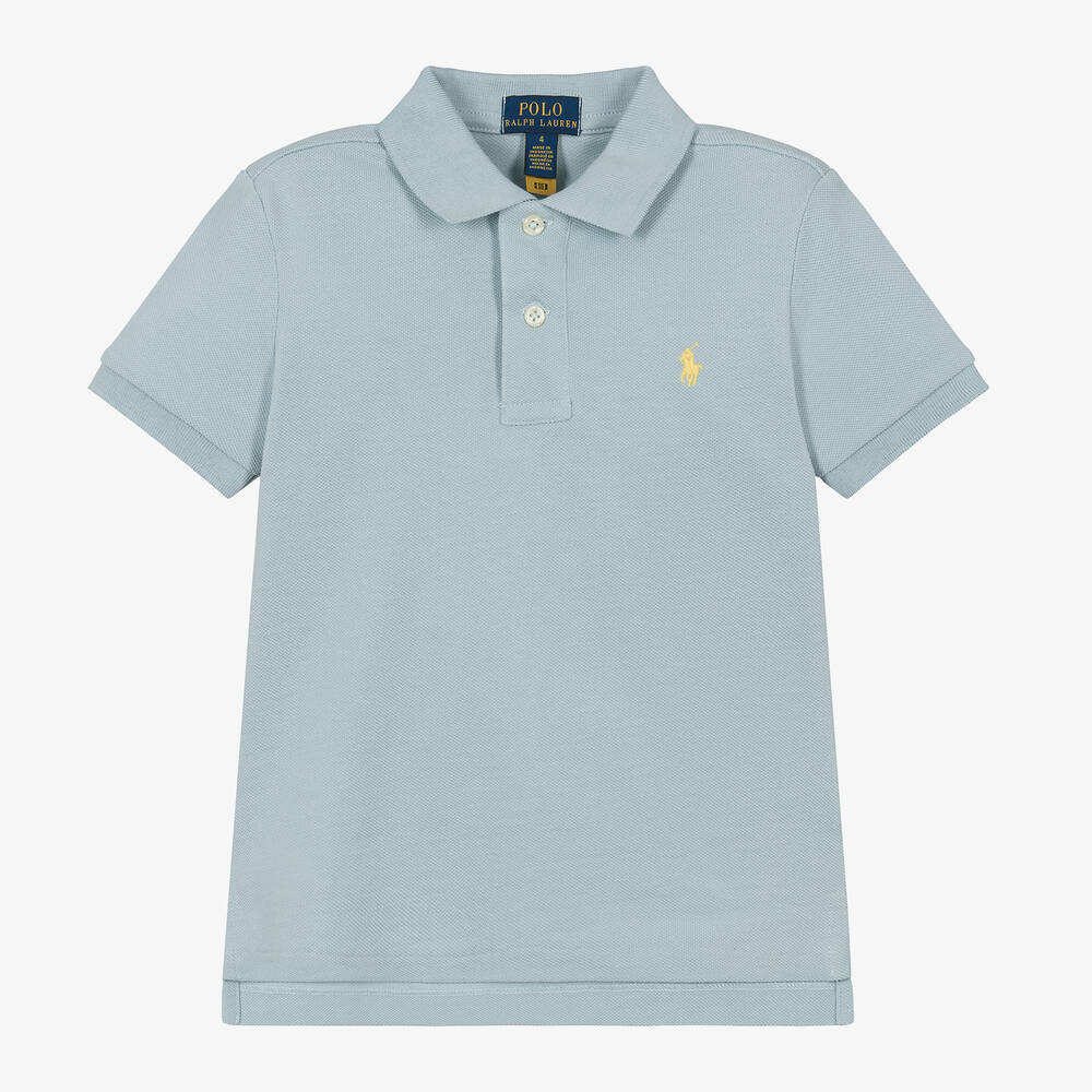 Ralph Lauren - Boys Pale Blue Piqué Polo Shirt | Childrensalon