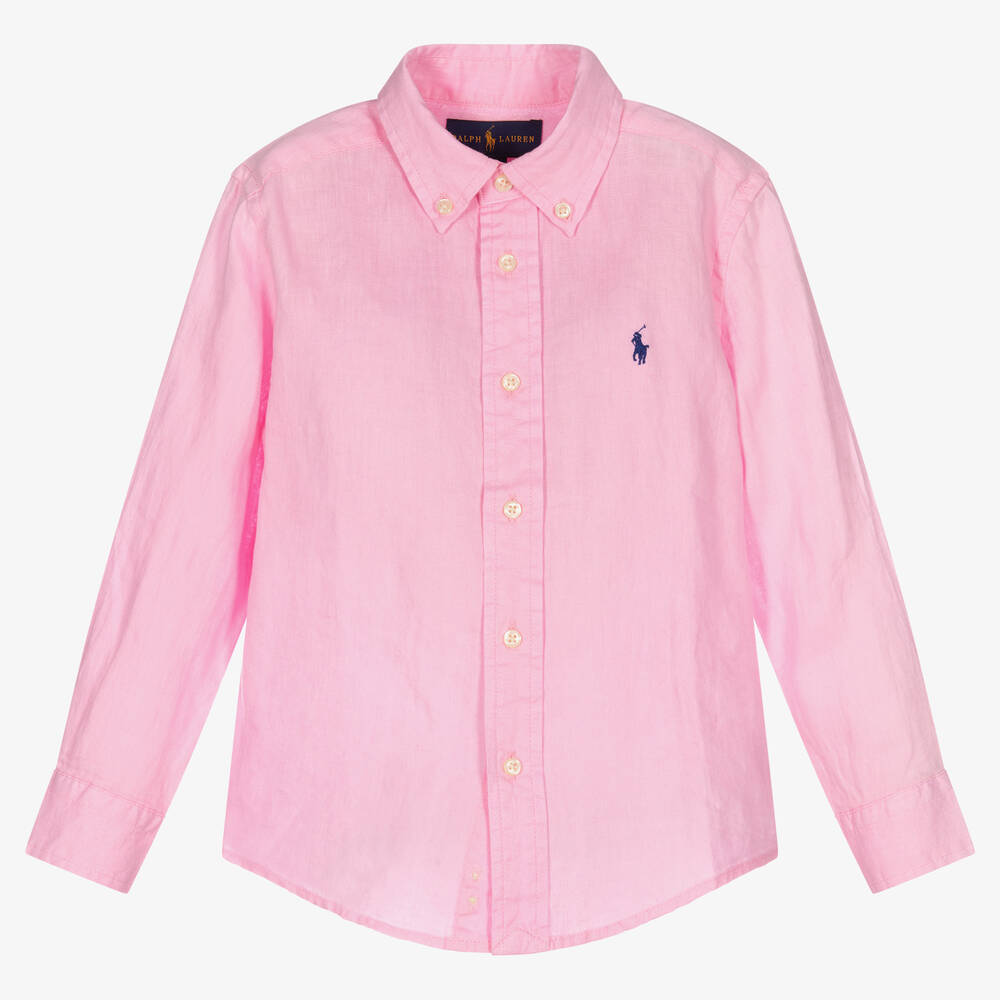 Ralph Lauren - قميص كتان لون زهري فاتح للأولاد | Childrensalon
