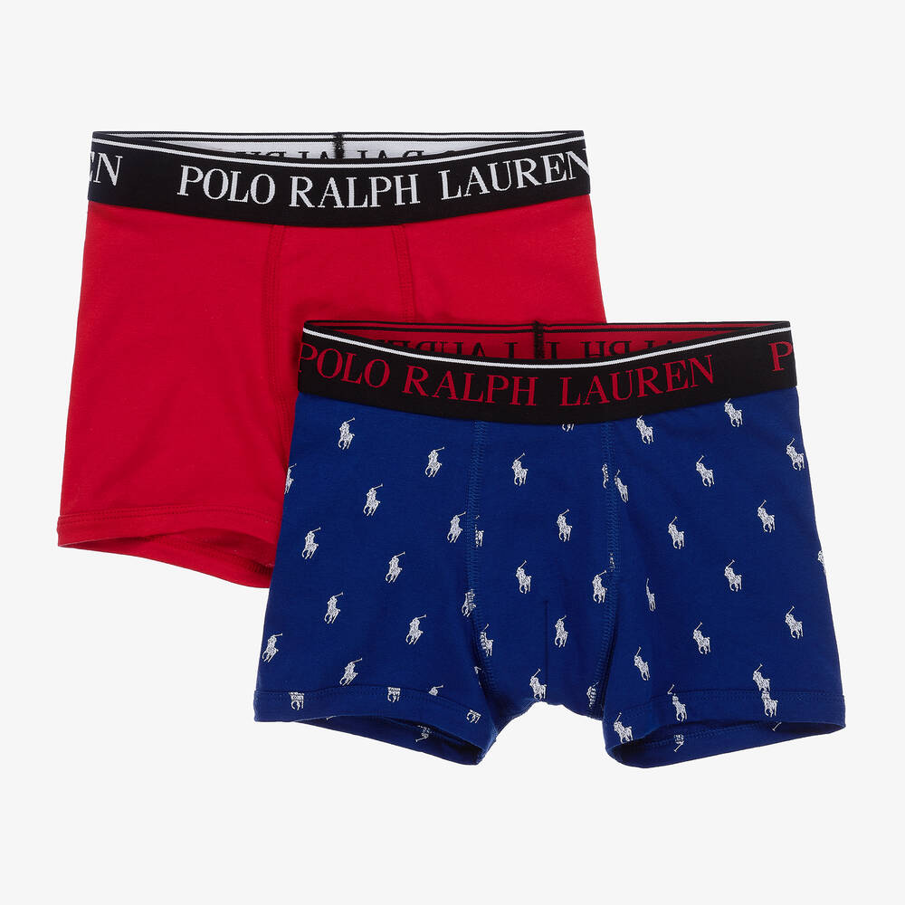 Ralph Lauren - Boys Red & Blue Cotton Boxer Shorts (2 Pack) | Childrensalon