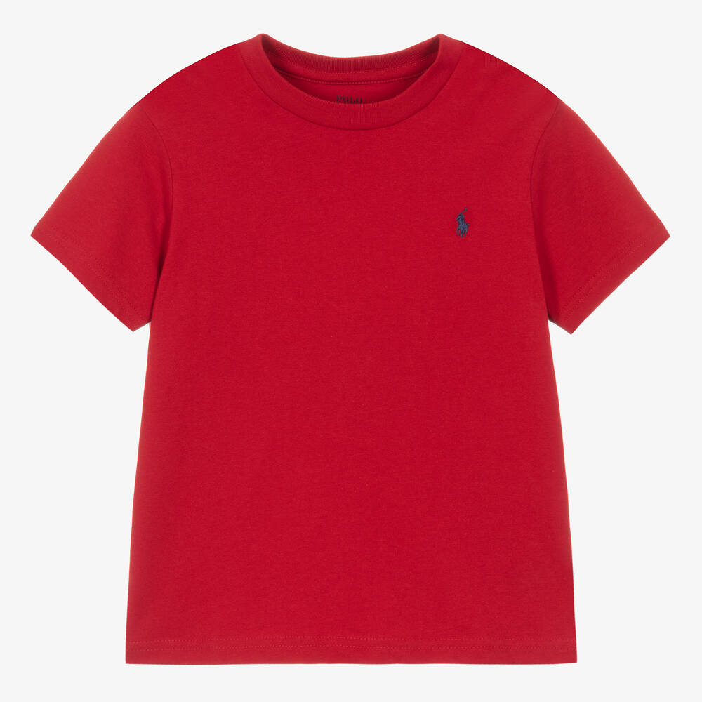 Ralph Lauren - Boys Red Cotton Logo T-Shirt | Childrensalon