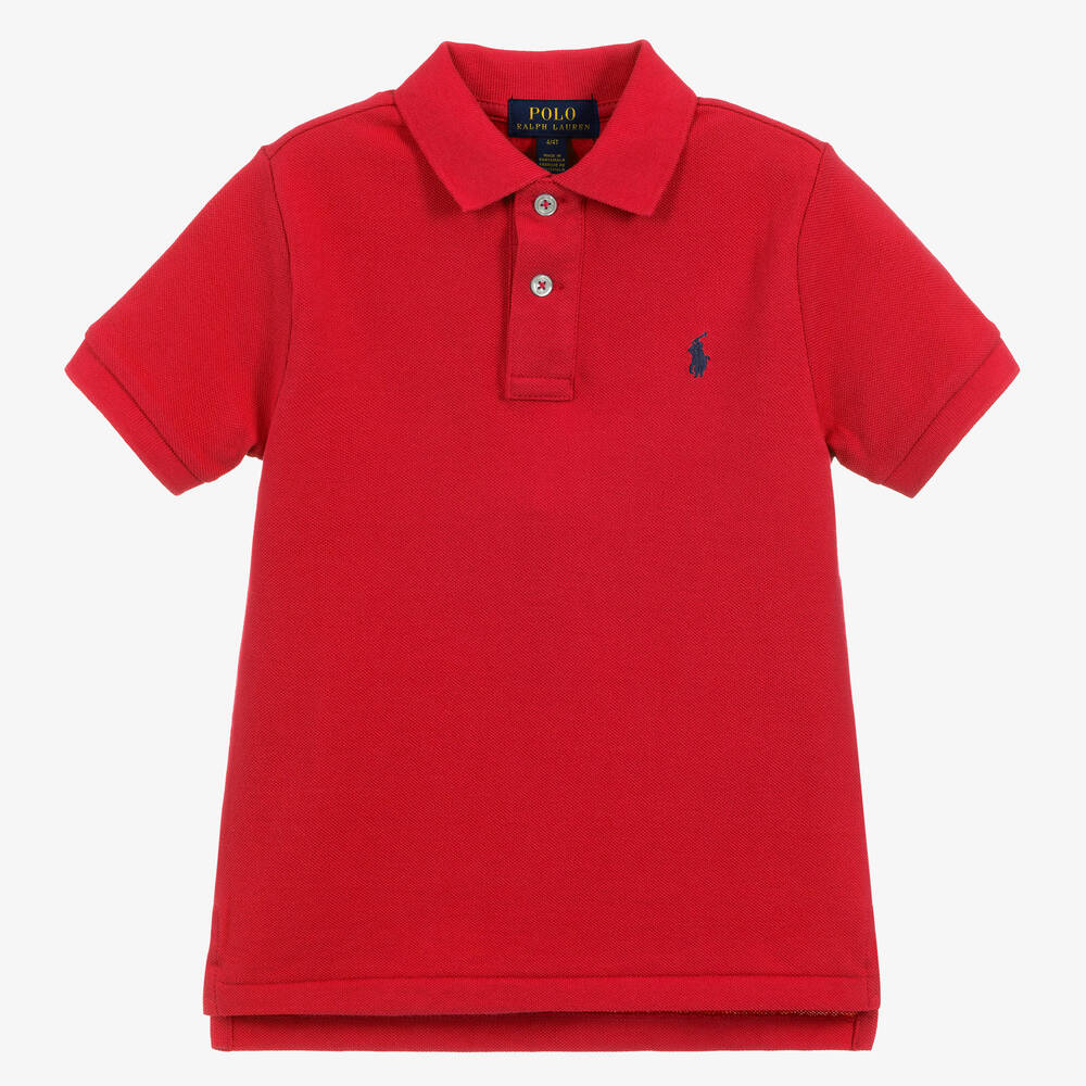 Polo Ralph Lauren - توب بولو قطن بيكيه لون أحمر للأولاد | Childrensalon
