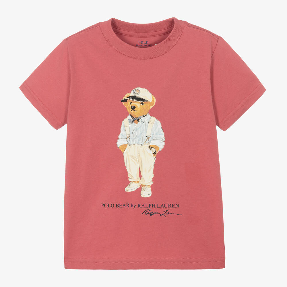 Ralph Lauren - Boys Red Cotton Polo Bear T-Shirt | Childrensalon