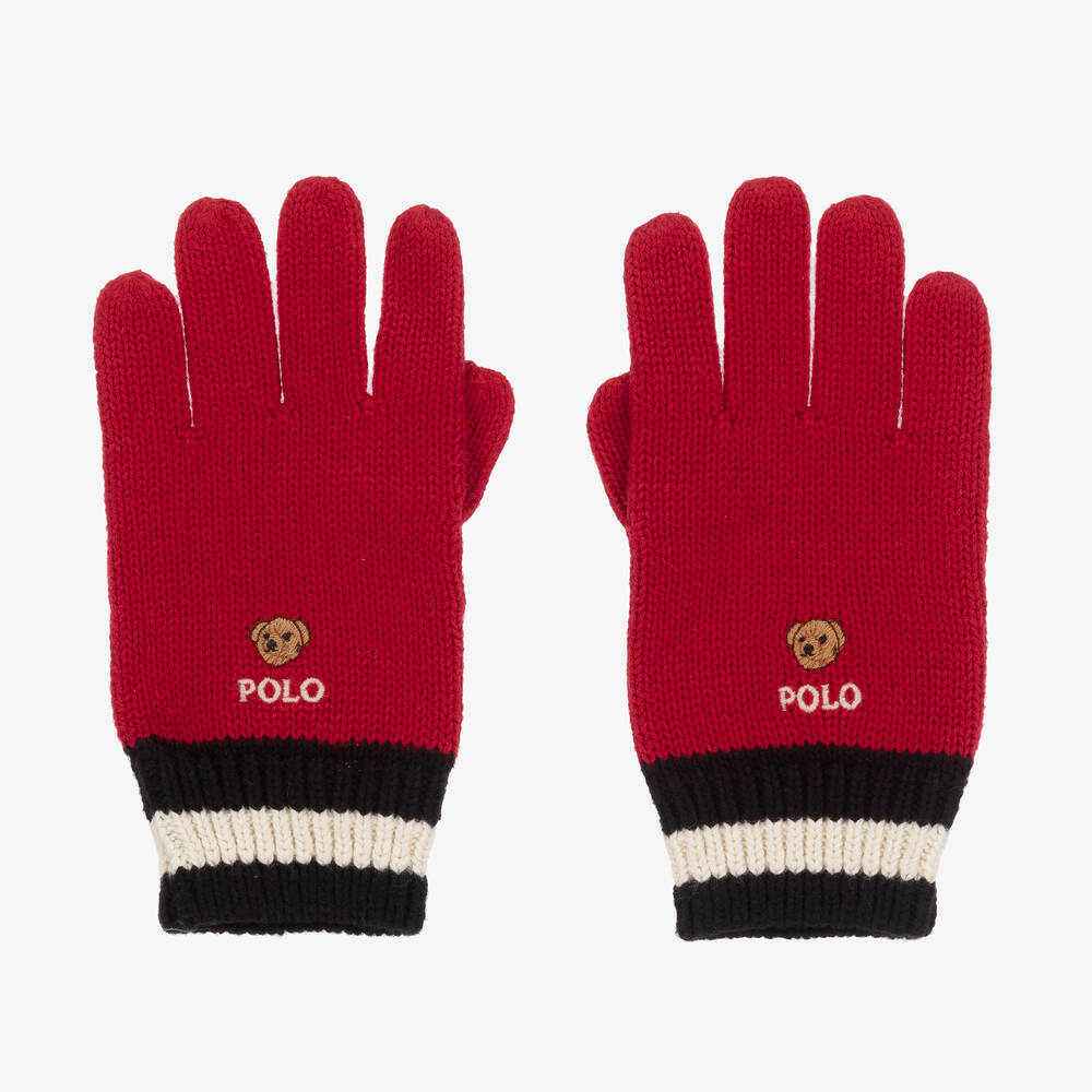 Ralph Lauren Kids' Boys Red Knitted Polo Bear Gloves