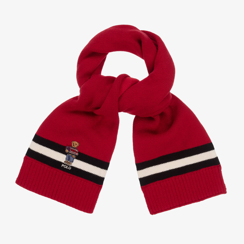 Ralph Lauren Kids' Boys Red Knitted Polo Bear Scarf