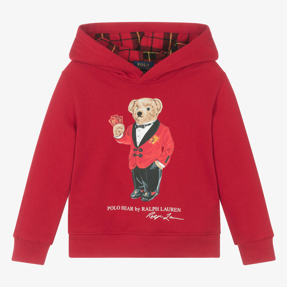 Ralph Lauren - Boys Red Polo Bear Hoodie | Childrensalon
