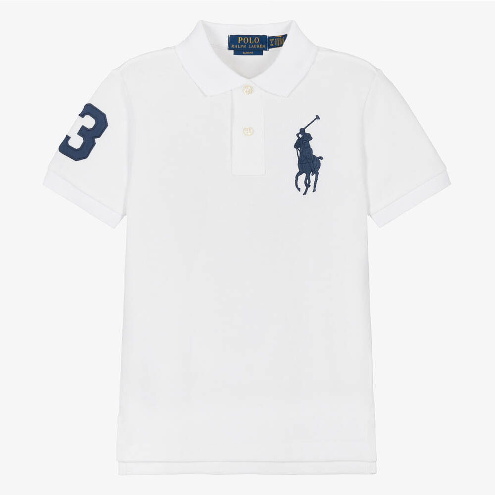 Ralph Lauren - توب بولو قطن بيكيه لون أبيض للأولاد | Childrensalon