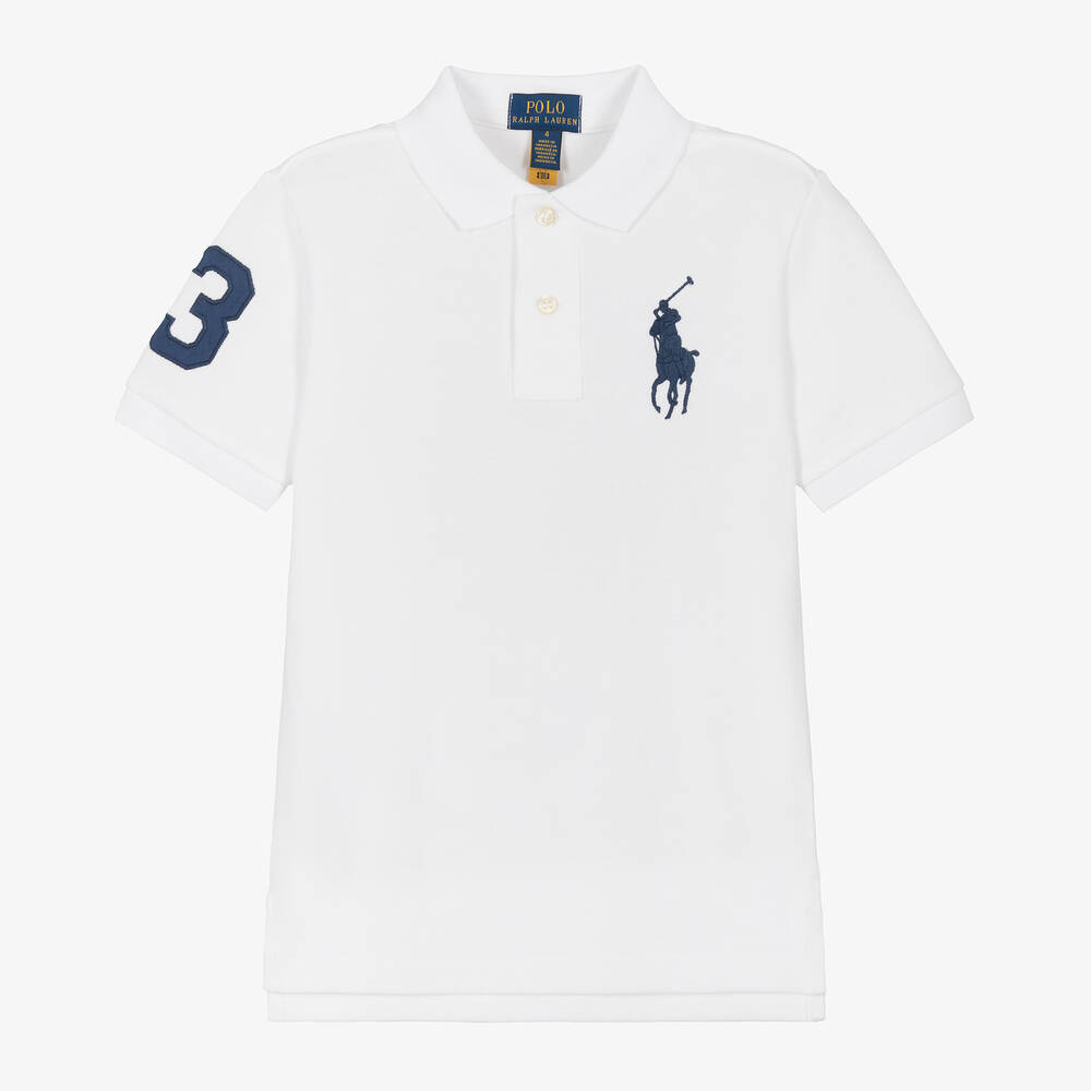 Ralph Lauren - Boys White Big Pony Cotton Polo Shirt | Childrensalon